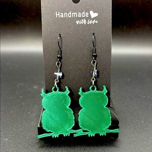 Green Owl Earrings